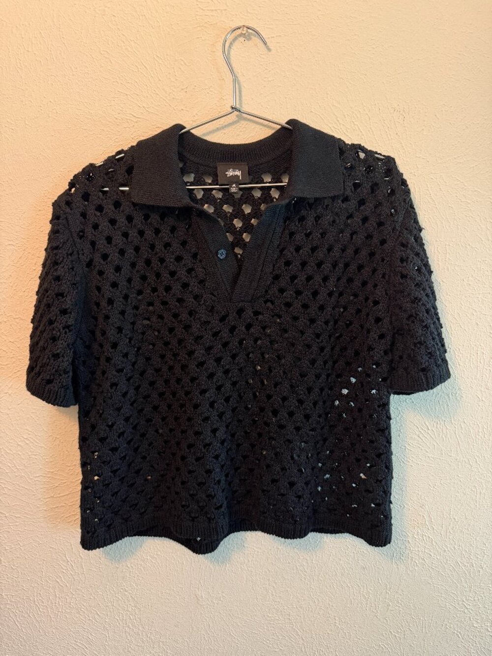 Stüssy Big Mesh Polo Sweater Black - Medium